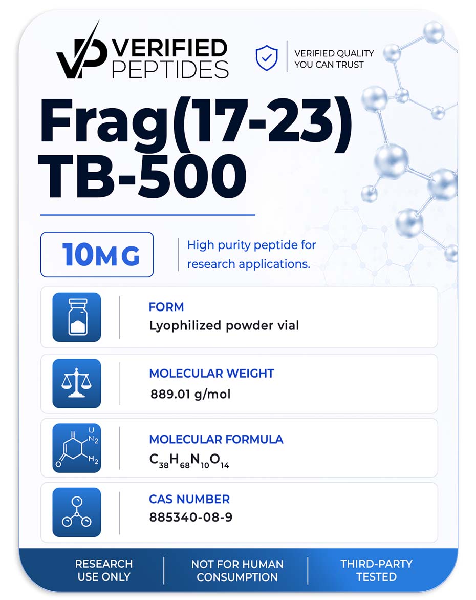An information sheet for our 10MG Frag(17-23) TB-500 peptide.