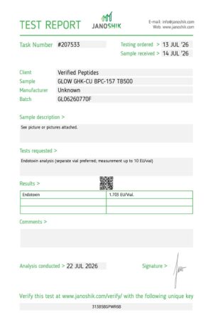 Glow Peptide Blend Endotoxin Certificate of Analysis Lab Test Report July 2026