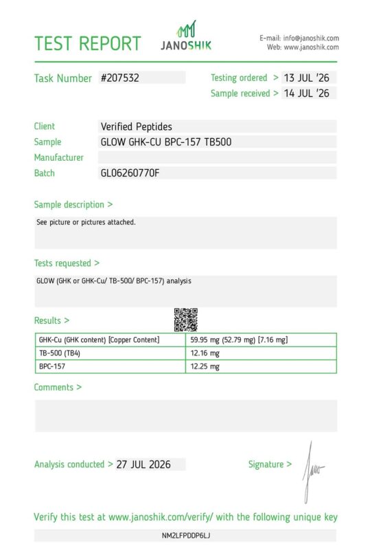 Glow Peptide Blend Purity Certificate of Analysis Lab Test Report July 2026