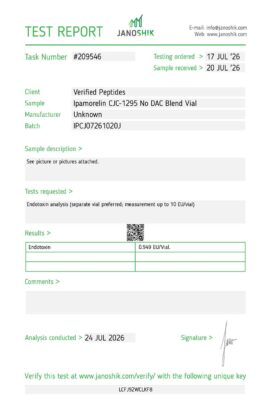 Ipamorelin CJC1295 No DAC Blend Peptide Endotoxin Certificate of Analysis Lab Test Report July 2026