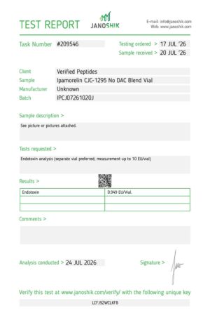 Ipamorelin CJC1295 No DAC Blend Peptide Endotoxin Certificate of Analysis Lab Test Report July 2026