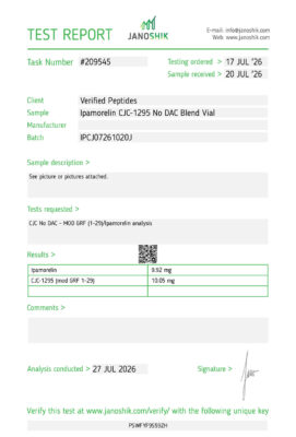Ipamorelin CJC1295 No DAC Blend Peptide Purity Certificate of Analysis Lab Test Report July 2026