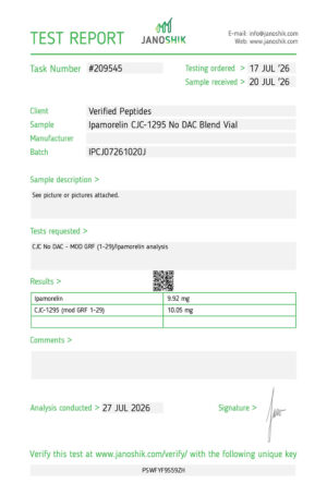 Ipamorelin CJC1295 No DAC Blend Peptide Purity Certificate of Analysis Lab Test Report July 2026