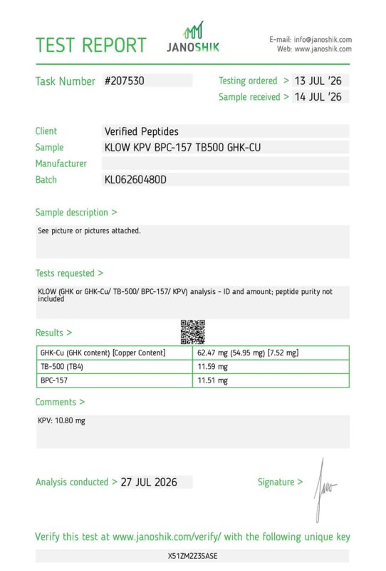 KLOW Peptide Blend Purity Certificate of Analysis Lab Test Report July 2026