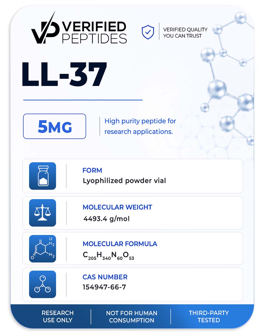 An information sheet for our 5MG LL-37 peptide.