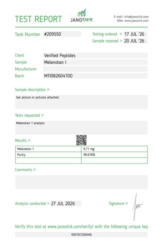 MT I Peptide Purity Certificate of Analysis Lab Test Report July 2026