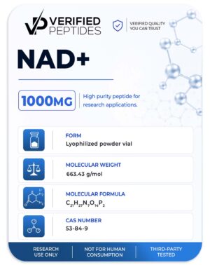 A peptide information sheet for the Verified Peptides NAD peptide.