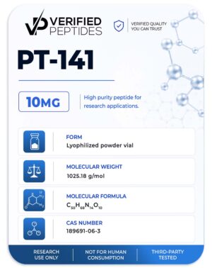 A peptide information sheet for the Verified Peptides PT 141 for sale.