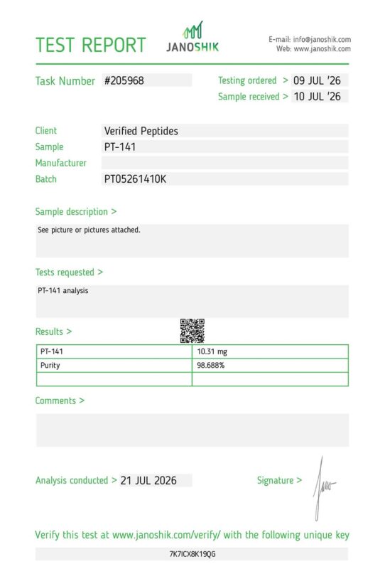PT-141 Peptide Purity Certificate of Analysis Lab Test Report July 2026