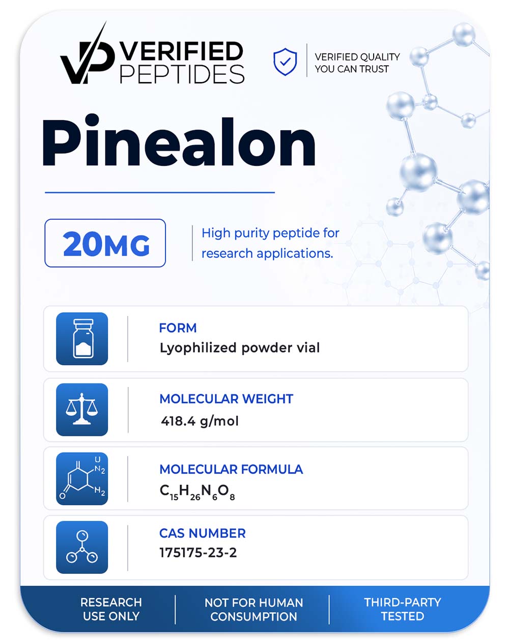 An information sheet for our 20MG Pinealon peptide.