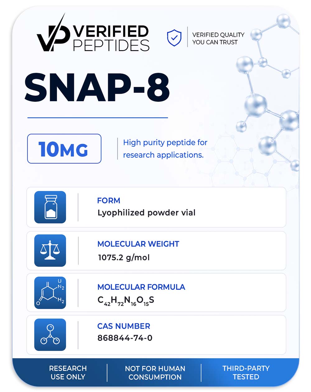 An information sheet for our 10MG SNAP-8 peptide.