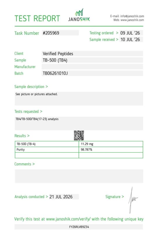 TB-500 Peptide Purity Certificate of Analysis Lab Test Report July 2026