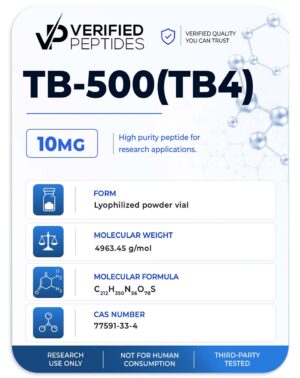 A peptide information sheet for the Verified Peptides TB 500 peptides.