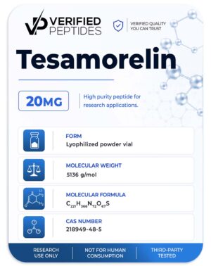 An information sheet for our 20MG Tesamoreln peptide.