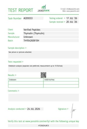 Thymalin Peptide Endotoxin Certificate of Analysis Lab Test Report July 2026