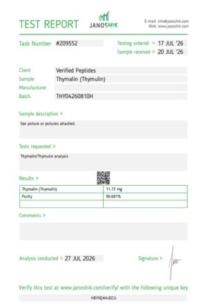 Thymalin Peptide Purity Certificate of Analysis Lab Test Report July 2026