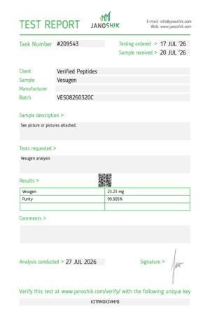 Vesugen Peptide Purity Certificate of Analysis Lab Test Report July 2026