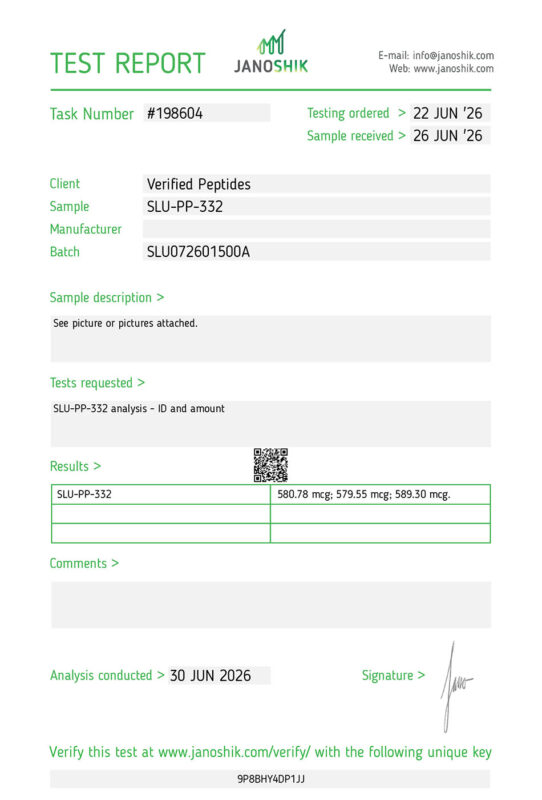 SLU-PP-332 Certificate of Analysis Lab Report Test July 2026