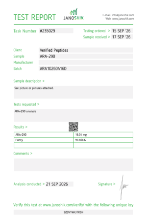 ARA-290 Peptide Purity Certificate of Analysis Lab Test Report September 2026