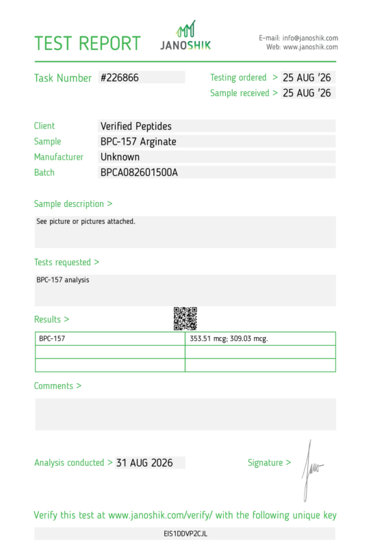 BPC-157 Capsules Certificate of Analysis Lab Test Report September 2026