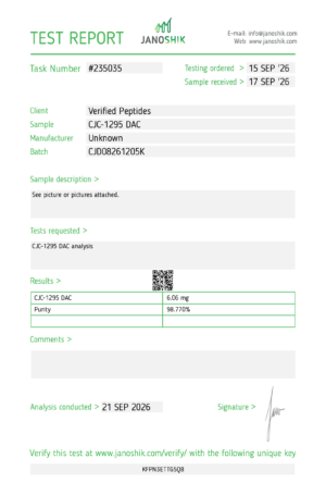 CJC-1295 DAC Peptide Purity Certificate of Analysis Lab Test Report September 2026