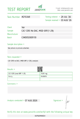 CJC1295 No DAC Peptide Purity Certificate of Analysis Lab Test Report August 2026