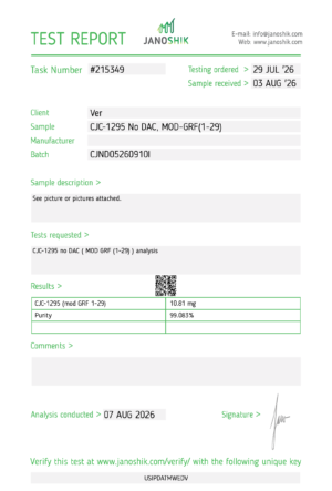 CJC1295 No DAC Peptide Purity Certificate of Analysis Lab Test Report August 2026
