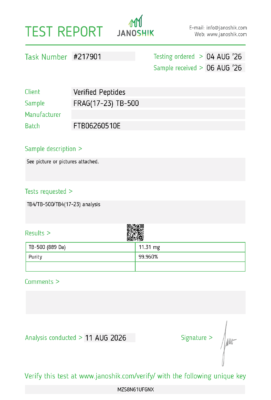 Frag(17-23) TB500 Peptide Purity Certificate of Analysis Lab Test Report August 2026