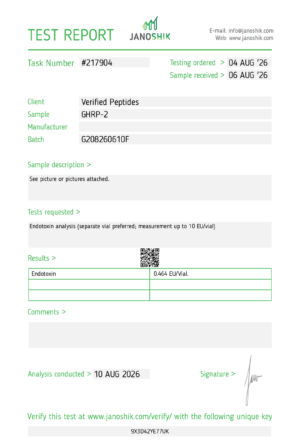 G-2 Peptide Endotoxin Certificate of Analysis Lab Test Report August 2026