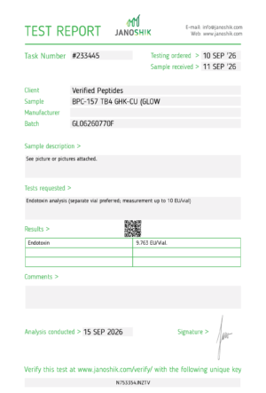 GLOW Peptide Endotoxin Certificate of Analysis Lab Test Report September 2026