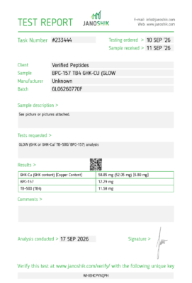 GLOW Peptide Purity Certificate of Analysis Lab Test Report September 2026