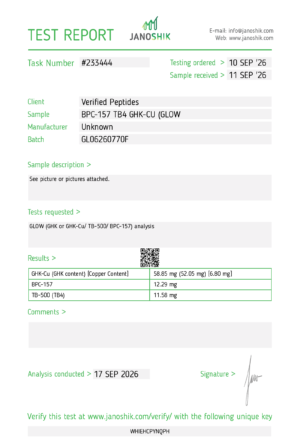 GLOW Peptide Purity Certificate of Analysis Lab Test Report September 2026