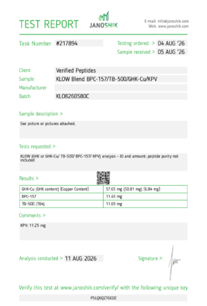 KLOW Peptide Purity Certificate of Analysis Lab Test Report August 2026