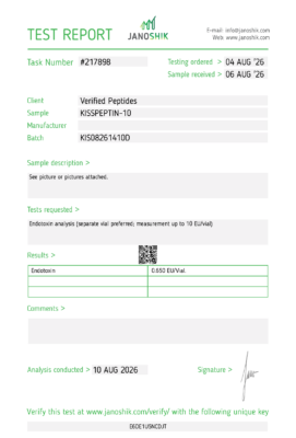 Kisspeptin Peptide Endotoxin Certificate of Analysis Lab Test Report August 2026