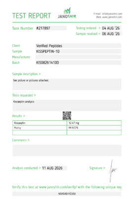 Kisspeptin Peptide Purity Certificate of Analysis Lab Test Report August 2026