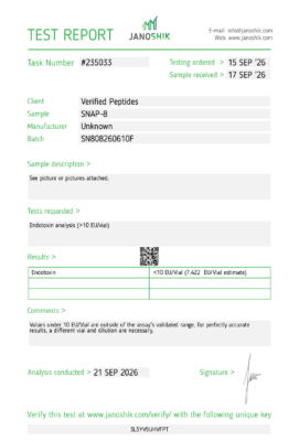 SNAP-8 Peptide Endotoxin Certificate of Analysis Lab Test Report September 2026