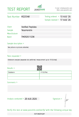 Tesamoreln Peptide Endotoxin Certificate of Analysis Lab Test Report August 2026