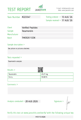 Tesamoreln Peptide Purity Certificate of Analysis Lab Test Report August 2026