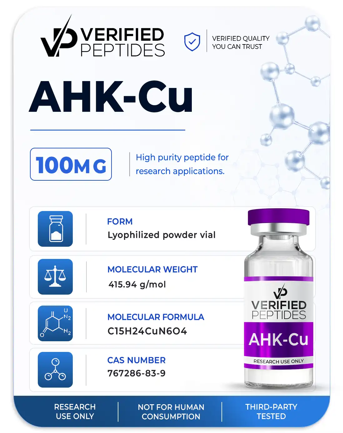 An information sheet for our 100MG AHK-Cu peptide.