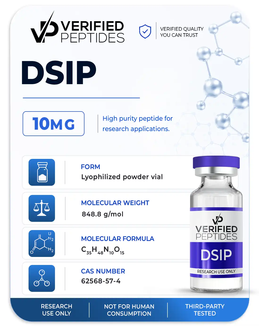 An information sheet for our 10MG DSIP No DAC peptide.