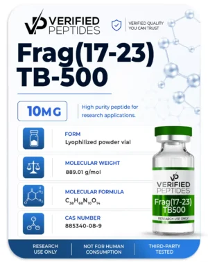 An information sheet for our 10MG Frag(17-23) TB-500 peptide.
