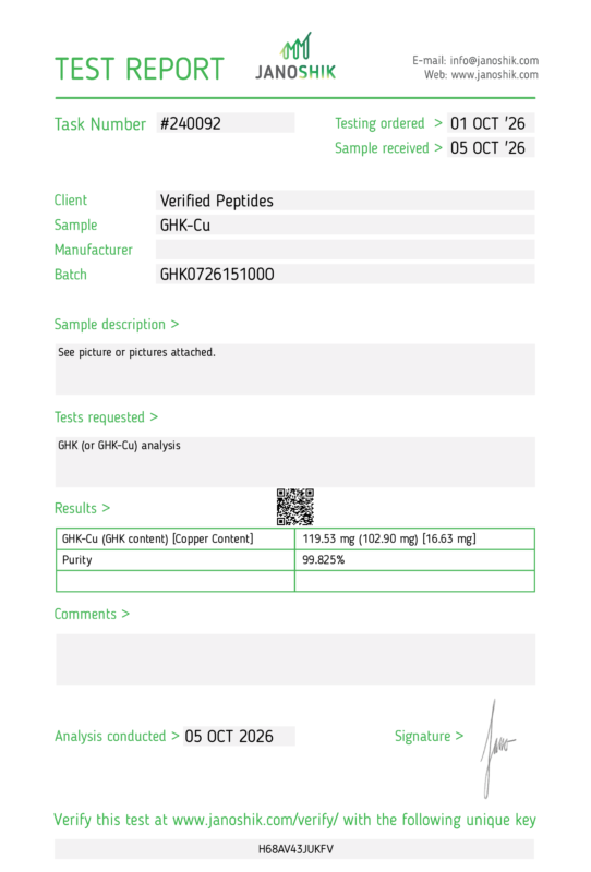 GHK-Cu Peptide Purity Certificate of Analysis Lab Test Report September 2026
