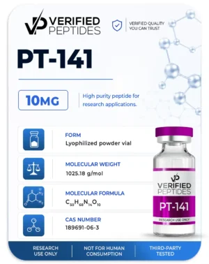 A peptide information sheet for the Verified Peptides PT 141 for sale.