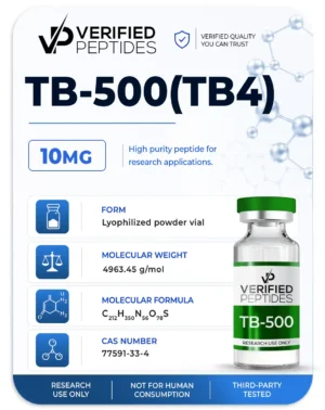 A peptide information sheet for the Verified Peptides TB-500 peptides.
