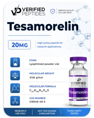 An information sheet for our 20MG Tesamoreln peptide.
