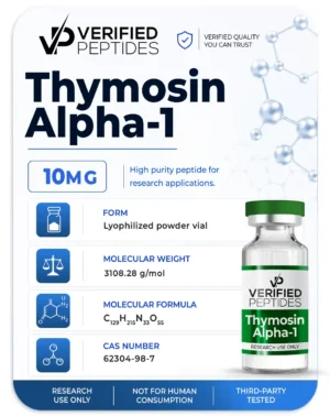 An information sheet for our 10MG Thymosin Alpha-1 peptide.