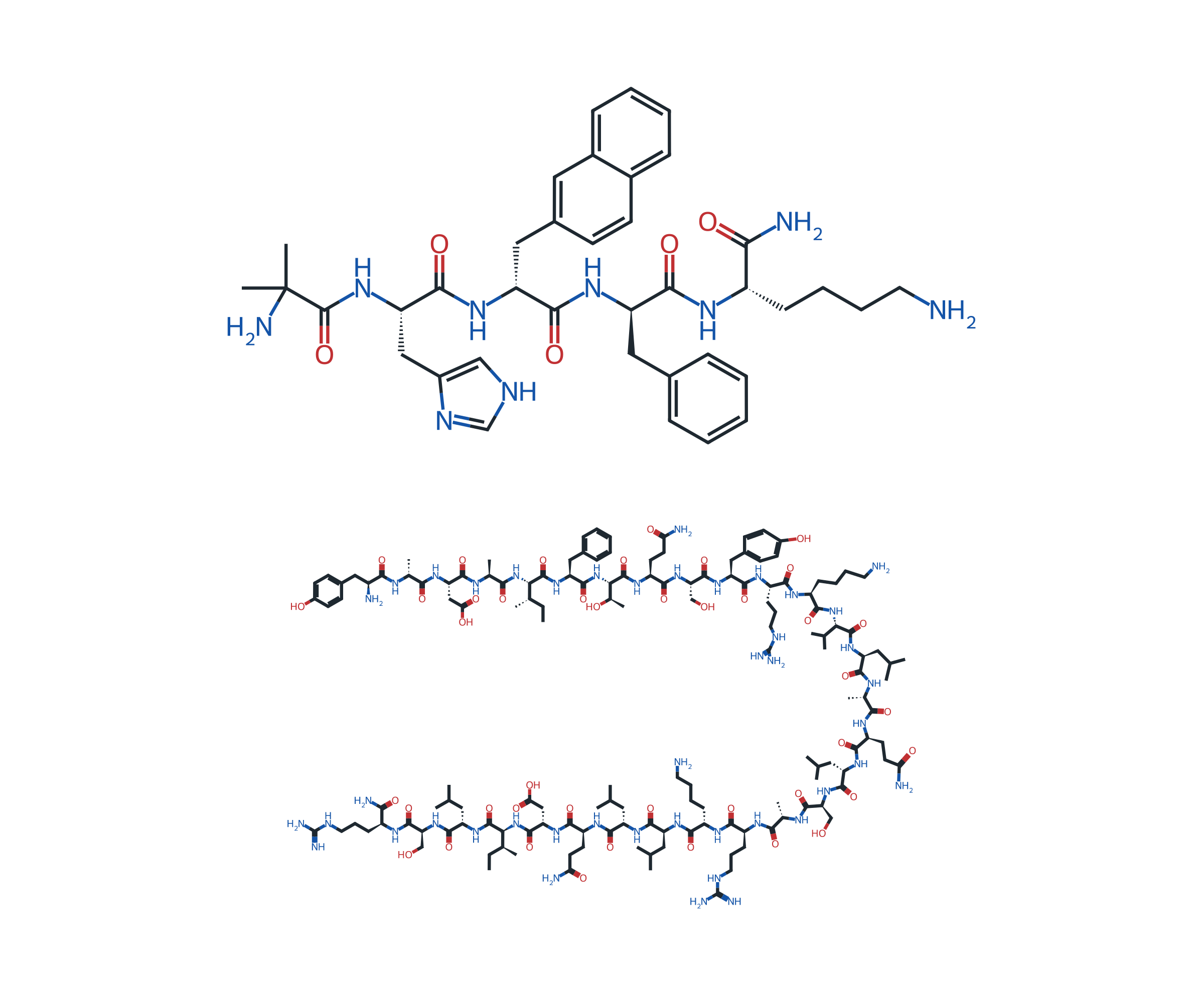 Separate molecular structures of Ipamorelin and Mod GRF (1–29), CJC-1295 without DAC